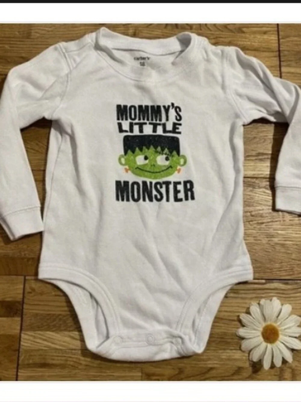 Carter's Cotton Baby Onesie White Long-Sleeve 'Mommy's Little Monster' One-Piece